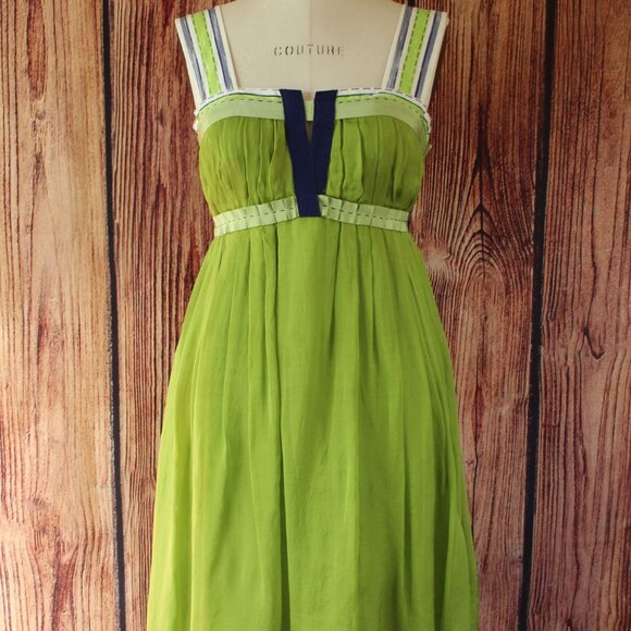 Philosophy by Alberta Ferretti Womens Mini Dress, Green Silk , Size 4, - Picture 2 of 11